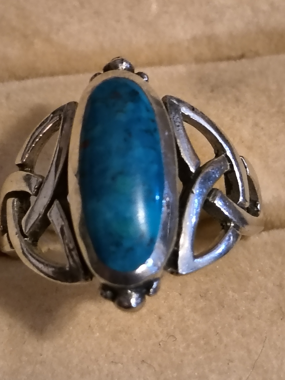 Sterling Silver Turquoise Blue Celtic Ring Size 6 Unsigned